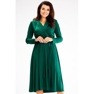Zelena ženska obleka s šal ovratnikom