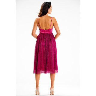 Rožnata midi obleka s satenastim zgornjim delom