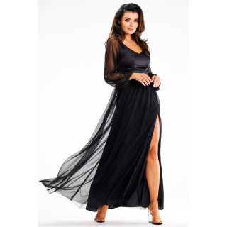 Ženska sijoča črna maxi obleka