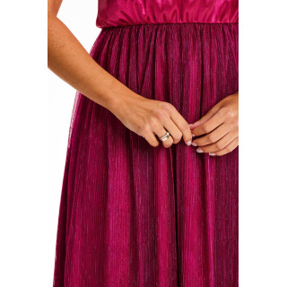 Ženska roza midi obleka z elastiko v pasu