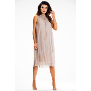 Bež mrežasta midi obleka