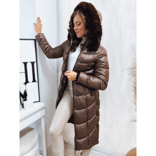 Ženska dolga rjava jakna s šivi