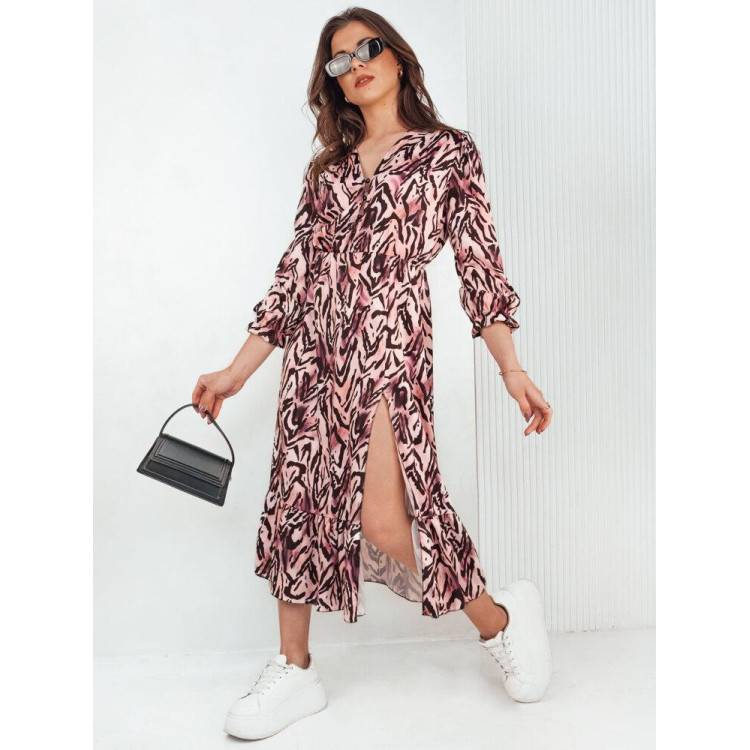 Midi obleka z roza vzorcem