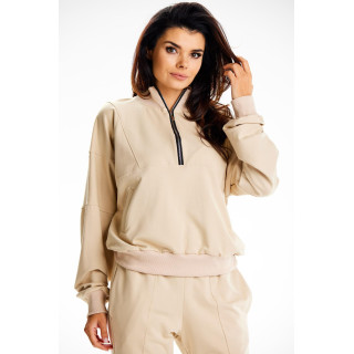 Ženski pulover v bež barvi z želvo