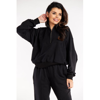 Črn ženski pulover z ovratnikom