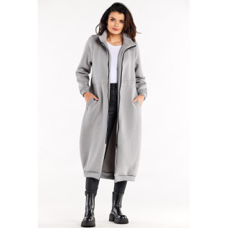 Dolg siv pulover z ovratnikom