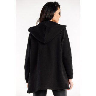 Ženski ohlapen črn pulover s kapuco