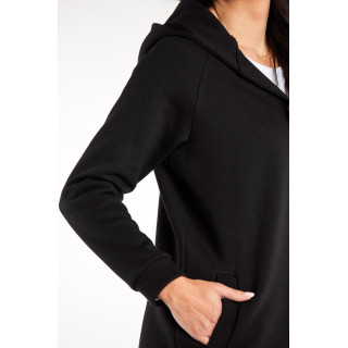 Ženski ohlapen črn pulover s kapuco