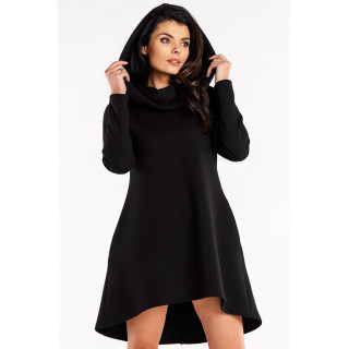 Trapezasta črna obleka s kapuco