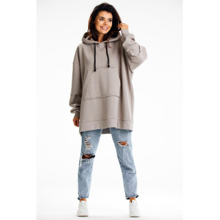 Siv ženski pulover z našitkom na hrbtu