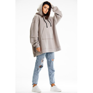 Siv ženski pulover z našitkom na hrbtu