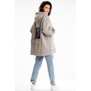 Siv ženski pulover z našitkom na hrbtu