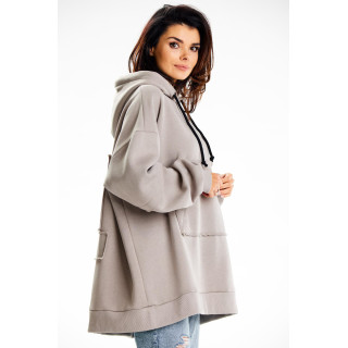 Siv ženski pulover z našitkom na hrbtu