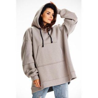 Siv ženski pulover z našitkom na hrbtu