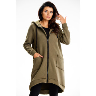 Dolg kaki pulover s kapuco