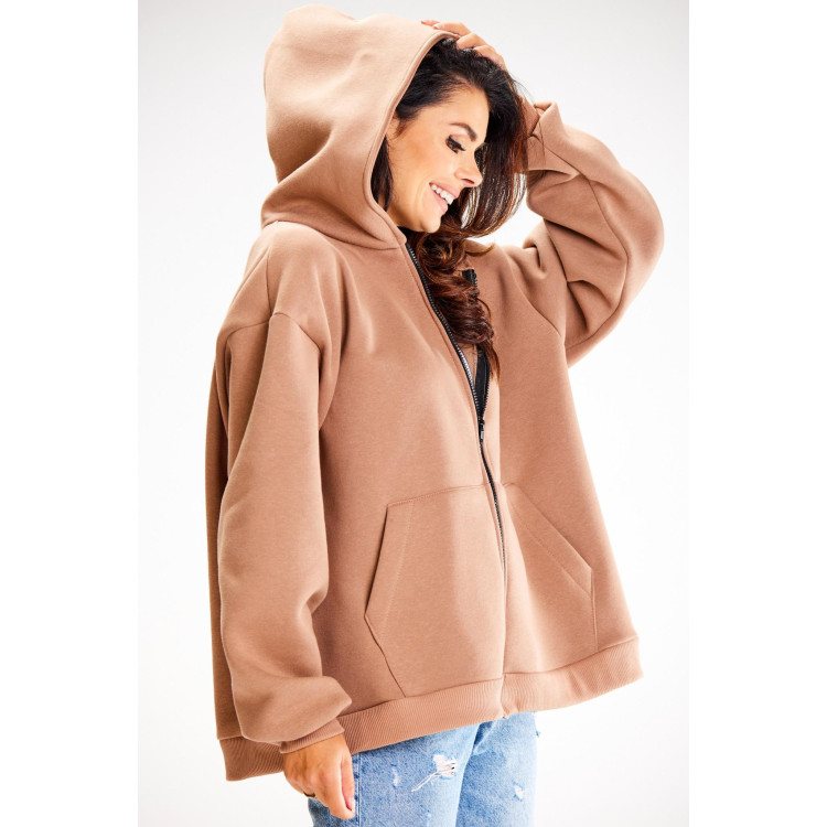 Bež ohlapen pulover z zadrgo