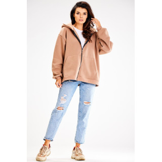 Bež ohlapen pulover z zadrgo