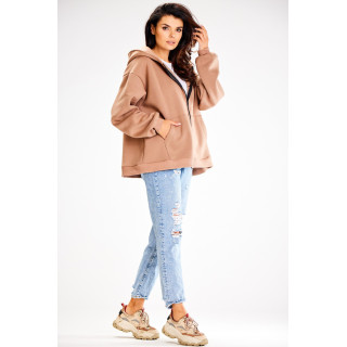 Bež ohlapen pulover z zadrgo