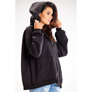 Ohlapen črn pulover z zadrgo