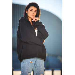 Ohlapen črn pulover z zadrgo