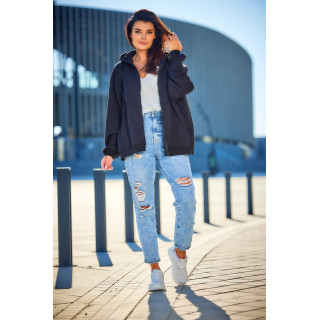 Ohlapen črn pulover z zadrgo