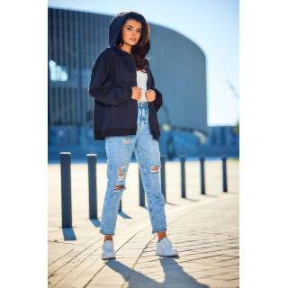 Ohlapen črn pulover z zadrgo