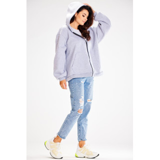 Ženski ohlapen pulover v sivi barvi