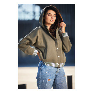 Kratek kaki pulover z belimi manšetami