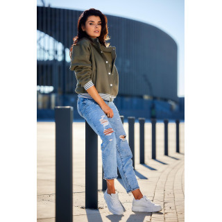 Kratek kaki pulover z belimi manšetami