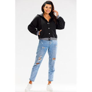 Ženska črna jopica z belimi manšetami