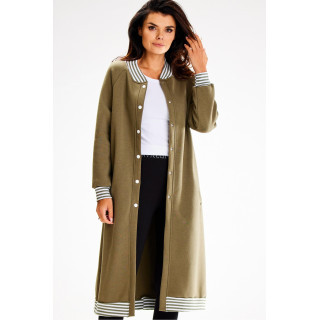 Dolg kaki pulover z belimi manšetami