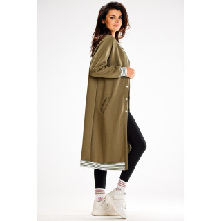 Dolg kaki pulover z belimi manšetami