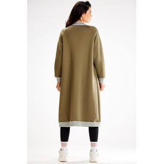 Dolg kaki pulover z belimi manšetami