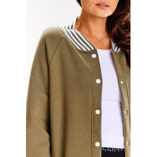 Dolg kaki pulover z belimi manšetami