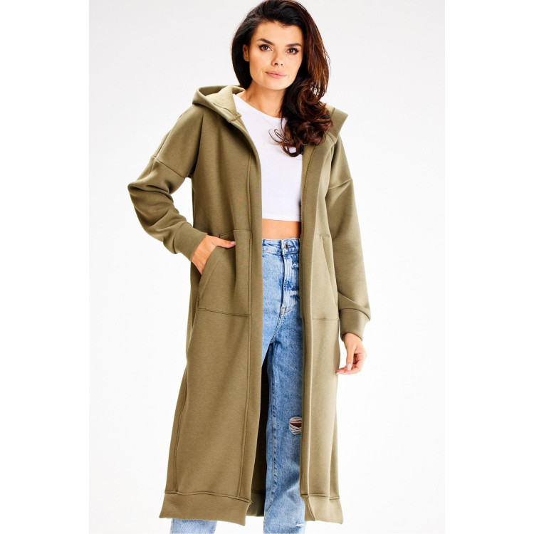 Dolg kaki pulover z razporki