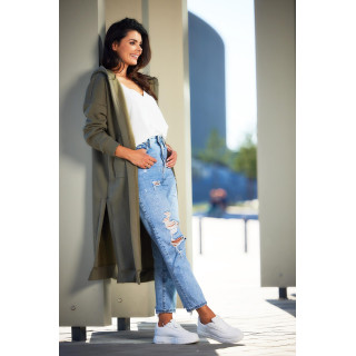 Dolg kaki pulover z razporki