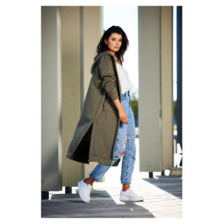 Dolg kaki pulover z razporki