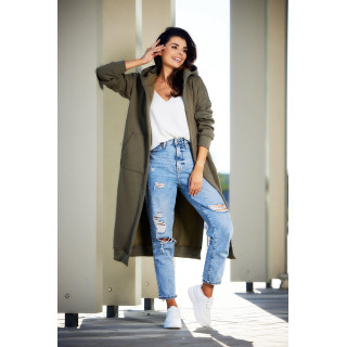 Dolg kaki pulover z razporki