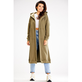 Dolg kaki pulover z razporki