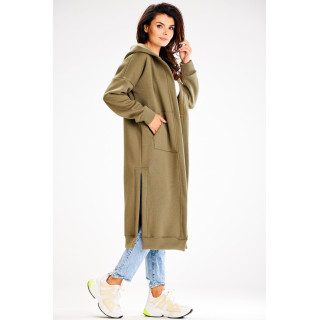 Dolg kaki pulover z razporki