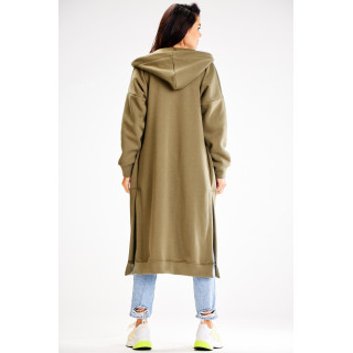 Dolg kaki pulover z razporki