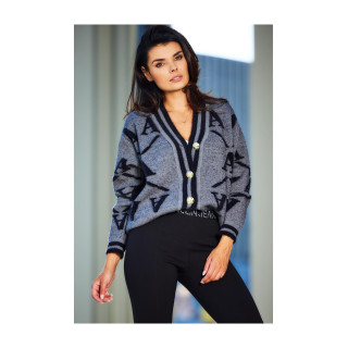 Kratek sivo-črn ženski pulover