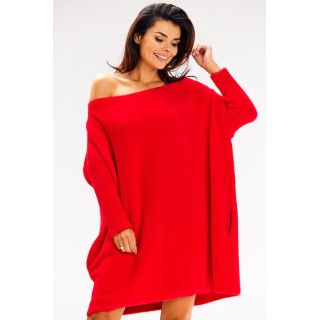 Oversize rdeč ženski pulover