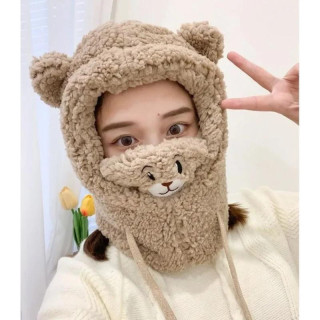 Plišasta rjava kapa z ušesi