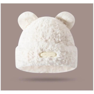 Plišasta bela kapa z medvedjimi ušesi