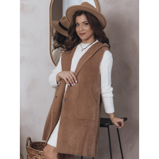 Ženski dolg rjav telovnik s kapuco