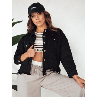 Črna denim jakna z neobdelanim zaključkom