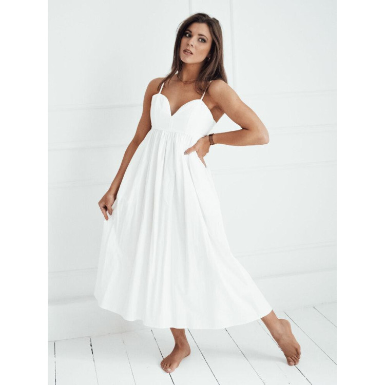 Ženska bela midi obleka z naramnicami