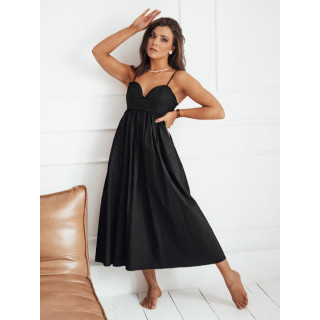 Ženska črna midi obleka z naramnicami