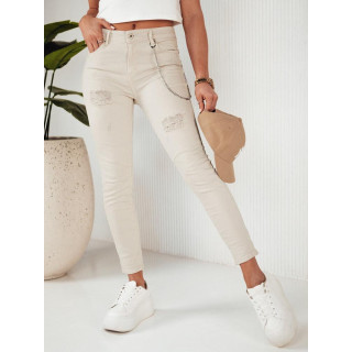 Ženske svetlo bež jeans hlače z verižico